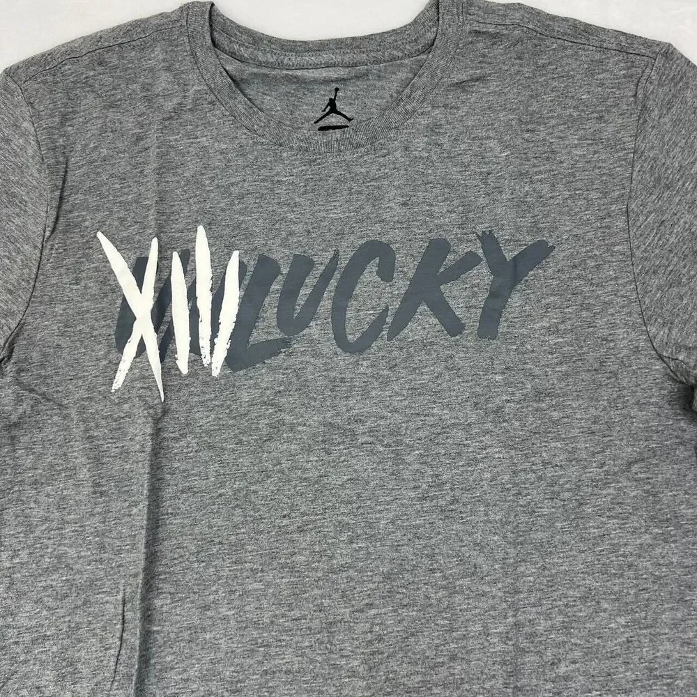 Air Jordan 13 XIII Unlucky Shirt Men Medium Cool Gray Jumpman Short Sleeve New M